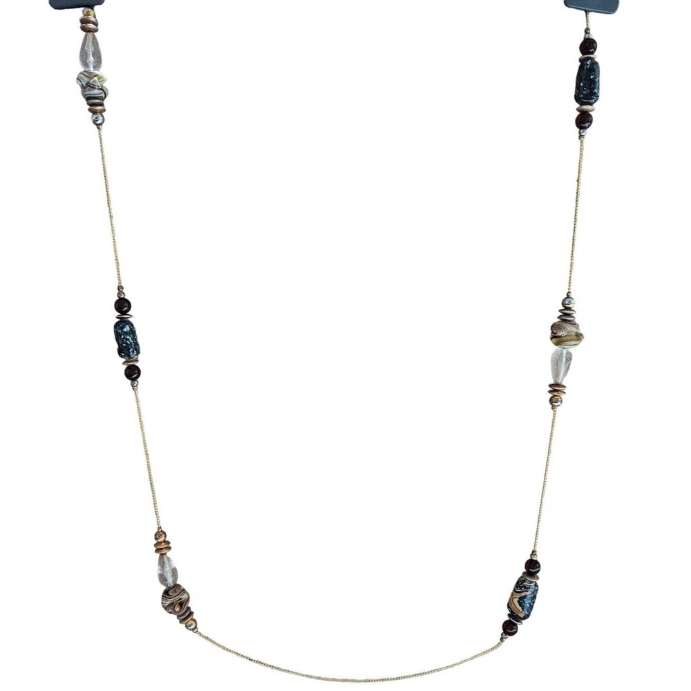 African Trade Bead Inspired Necklace Gold Tone Chain Fashion Jewelry Women